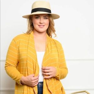 Plus size yellow striped open front cardigan